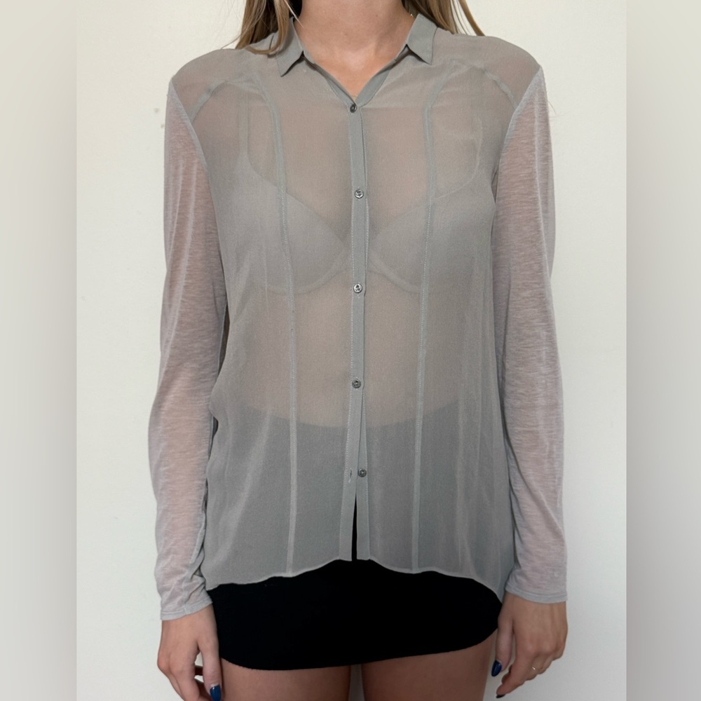Helmut Lang button shirt slate gray silk size Medium M